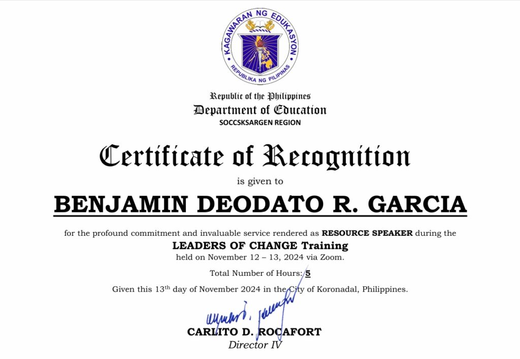 Certificate of Recognition BG